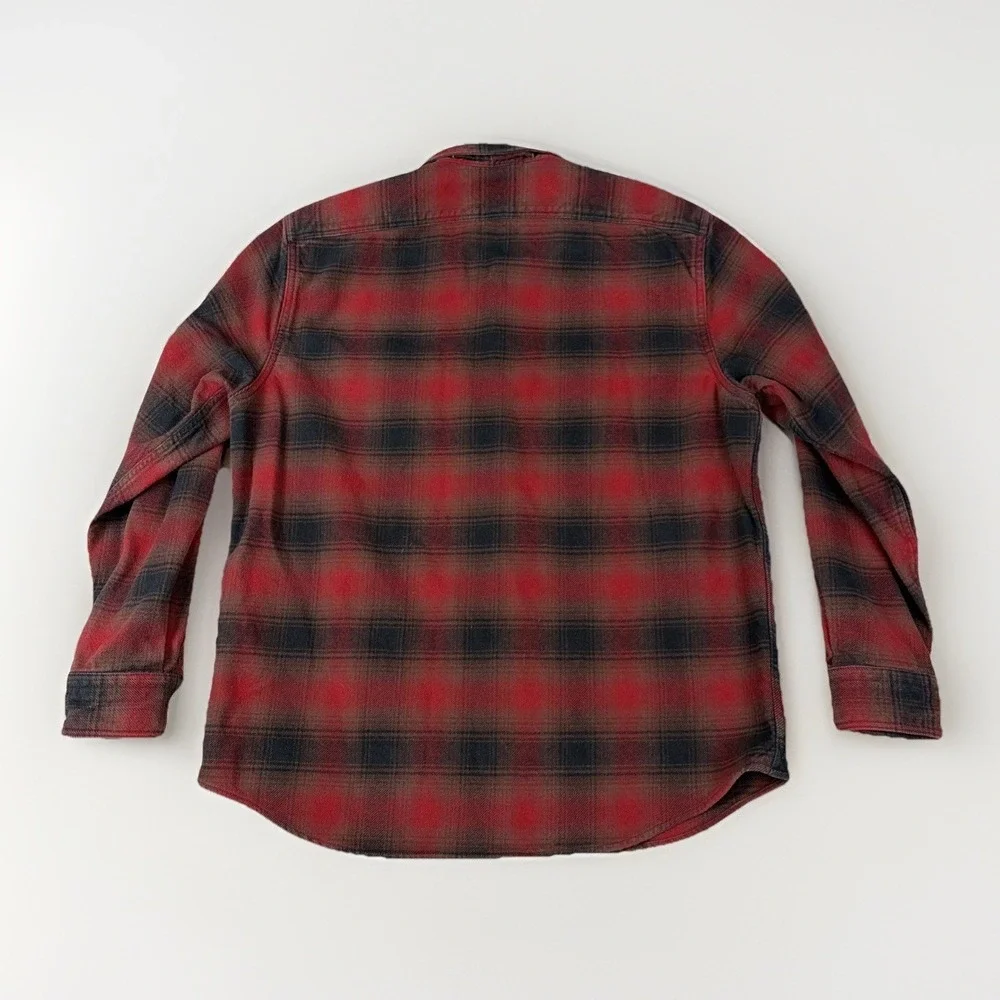Banana Republic Flannel Shirt Mens L Red Black Plaid Button Down Cotton